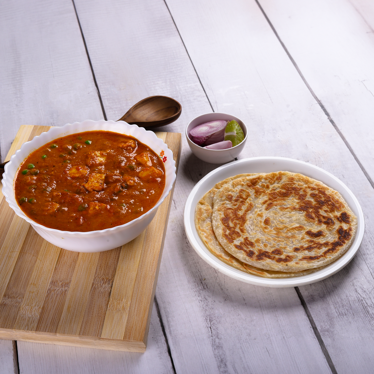 Mutter Paneer with 2 Malabar Paratha