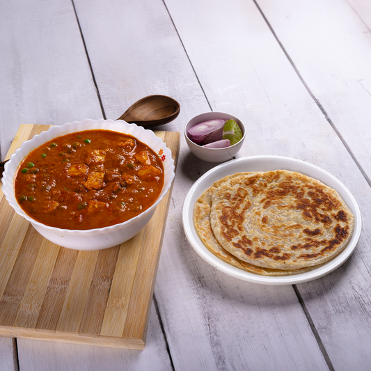 Mutter Paneer with 2 Malabar Paratha