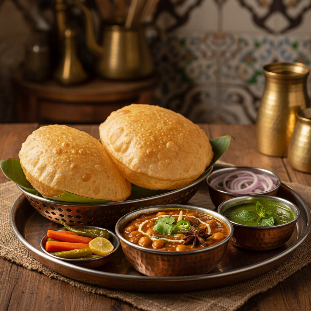 Chole Bhature - Fluffy bhature with spiced chickpea curry