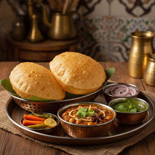 Chole Bhature - Fluffy bhature with spiced chickpea curry